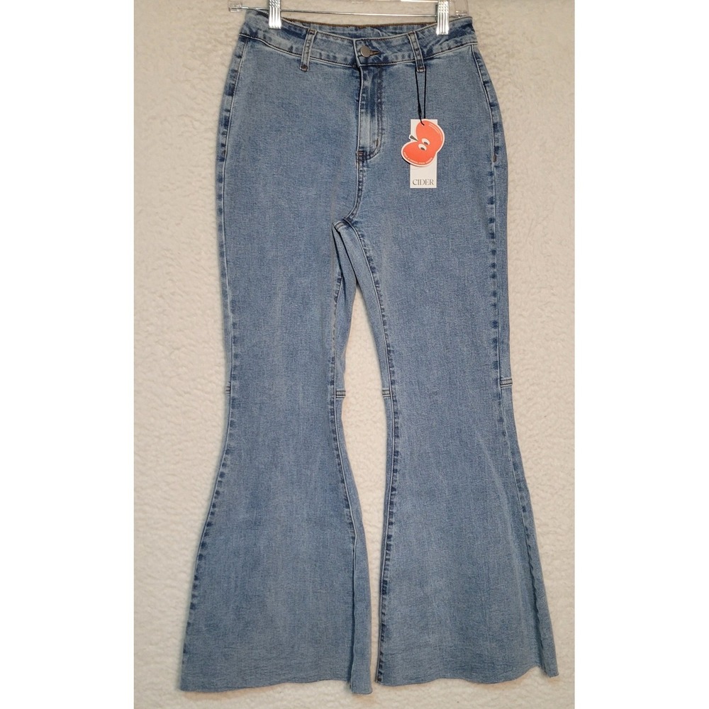 Cider Womens Denim Blue Jeans Size S Wide Leg Bell Bottom NEW Zip 1360